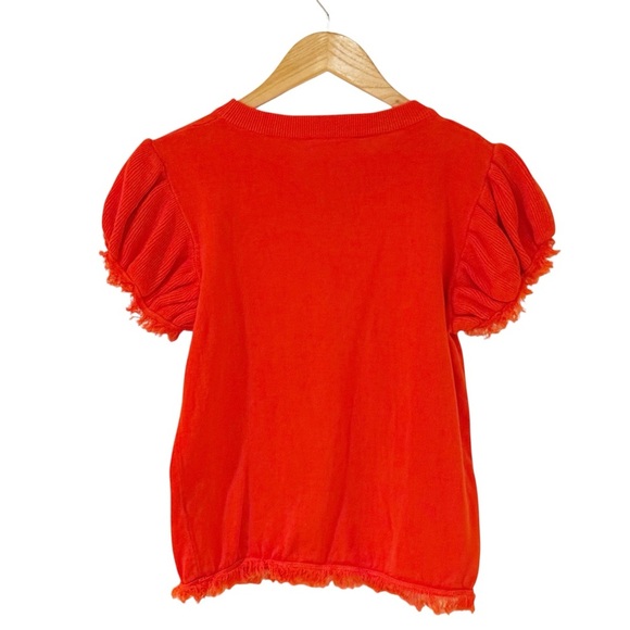 {THML} Orange Puff Sleeve Knit Top with Fringe M - Picture 2 of 6